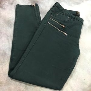Zara Jeans Denim Skinny Leg Green Zip Womens Sz 12